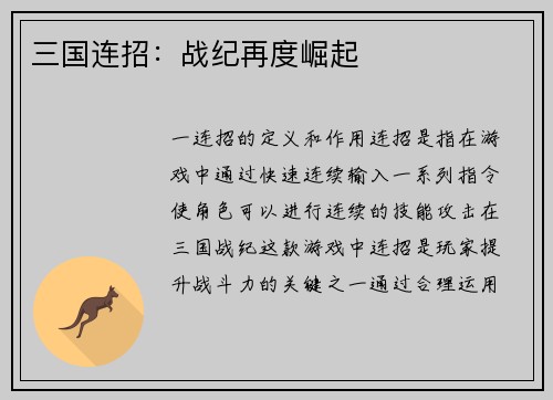 三国连招：战纪再度崛起